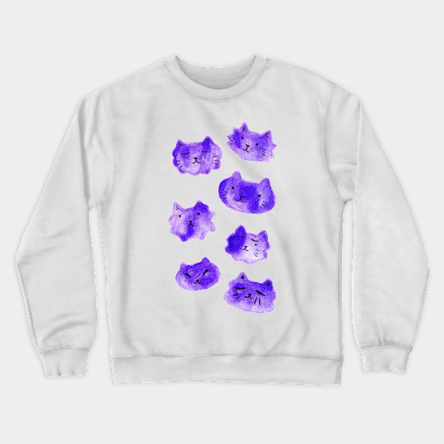 Watercolor Purple Cat Faces Crewneck Sweatshirt by saradaboru